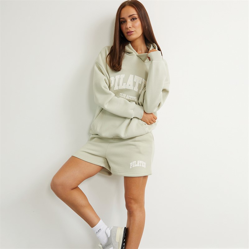 Closure London Womens Closure Pilates Hoodie And Shorts Set Pistachio/Cream