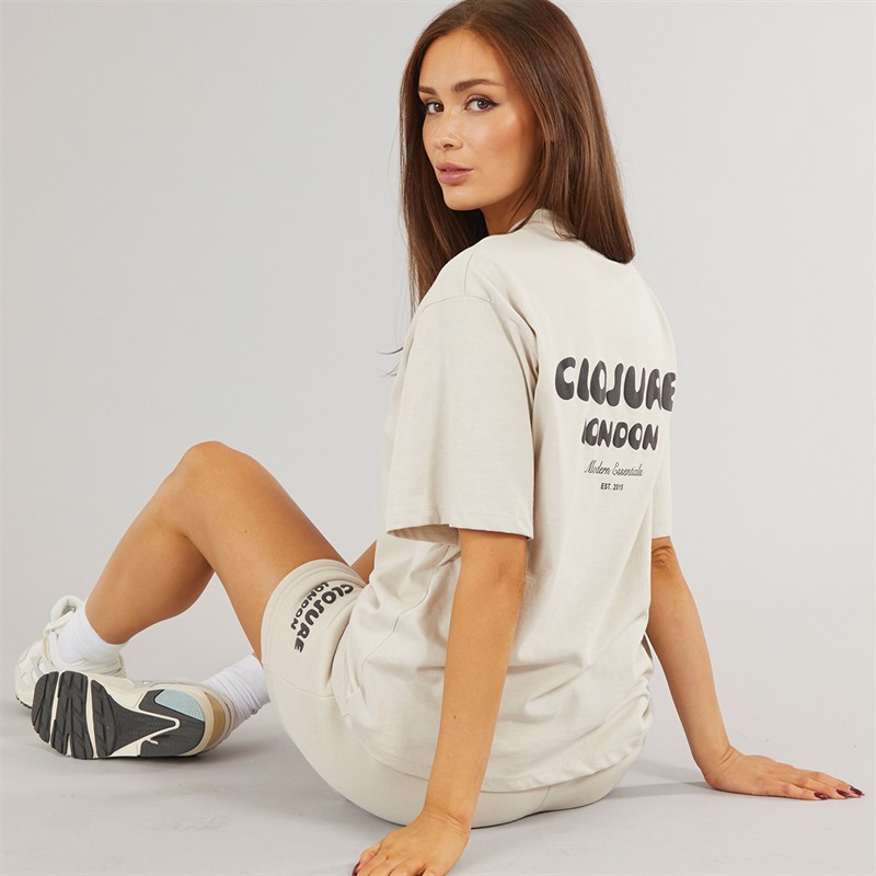 Closure London Womens Closure Bubble T-Shirt And Shorts Set Cream/Dark Grey
