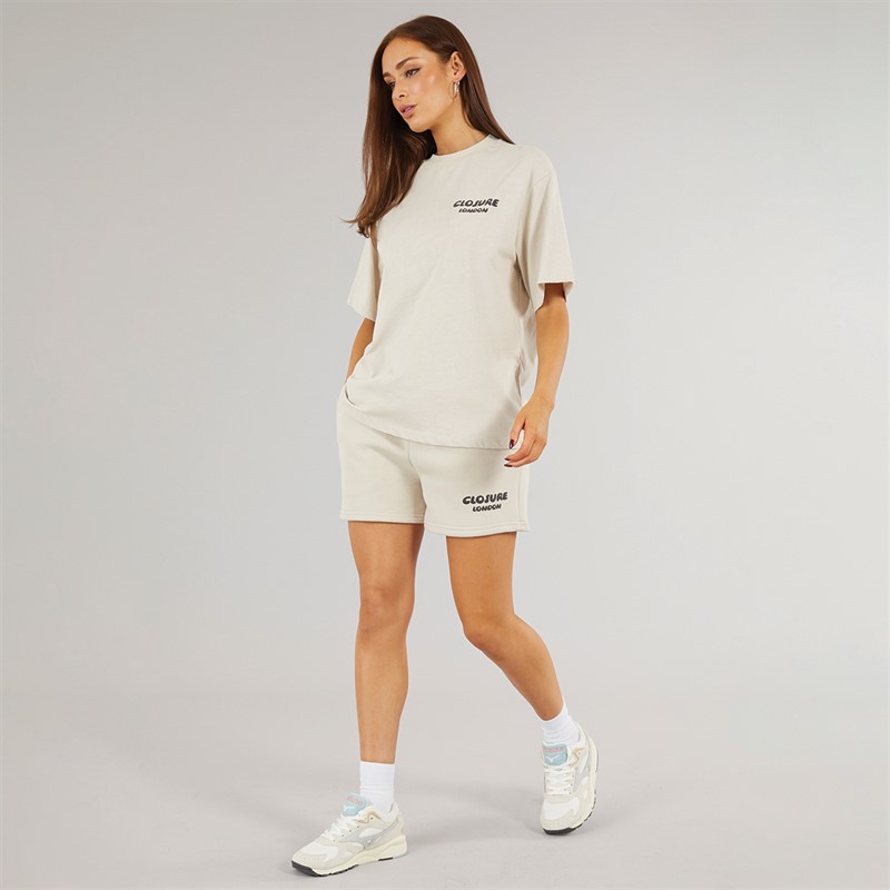 Closure London Womens Closure Bubble T-Shirt And Shorts Set Cream/Dark Grey