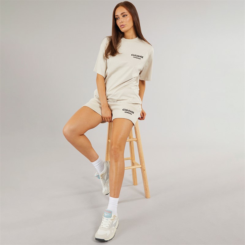 Closure London Womens Closure Bubble T-Shirt And Shorts Set Cream/Dark Grey