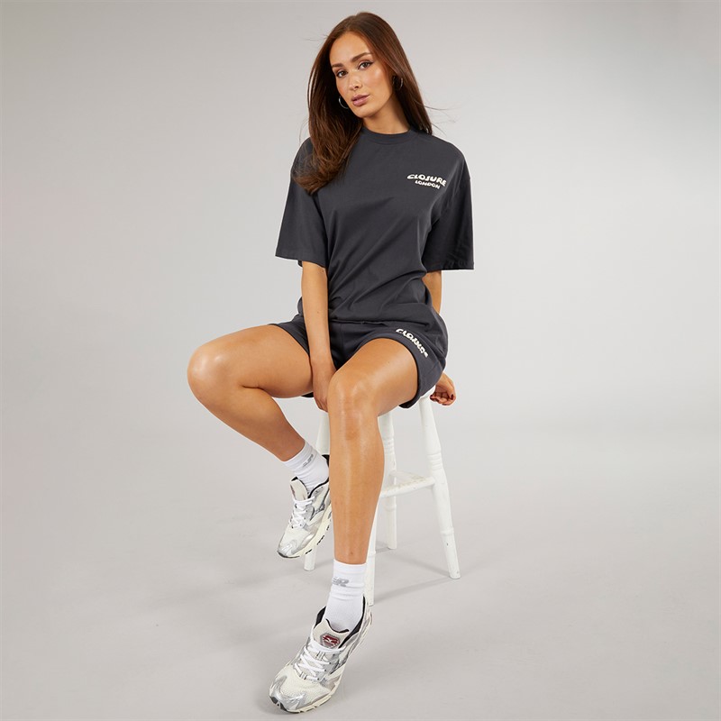 Closure London Womens Closure Bubble T-Shirt And Shorts Set Dark Grey/Cream