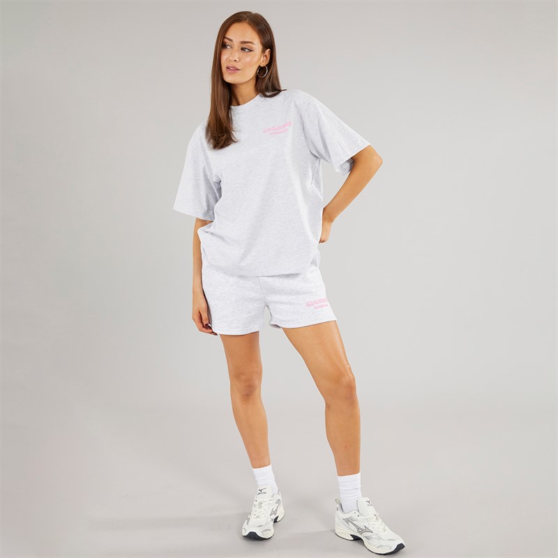 Closure London Womens Closure Bubble T-Shirt And Shorts Set Light Grey Marl/Pink