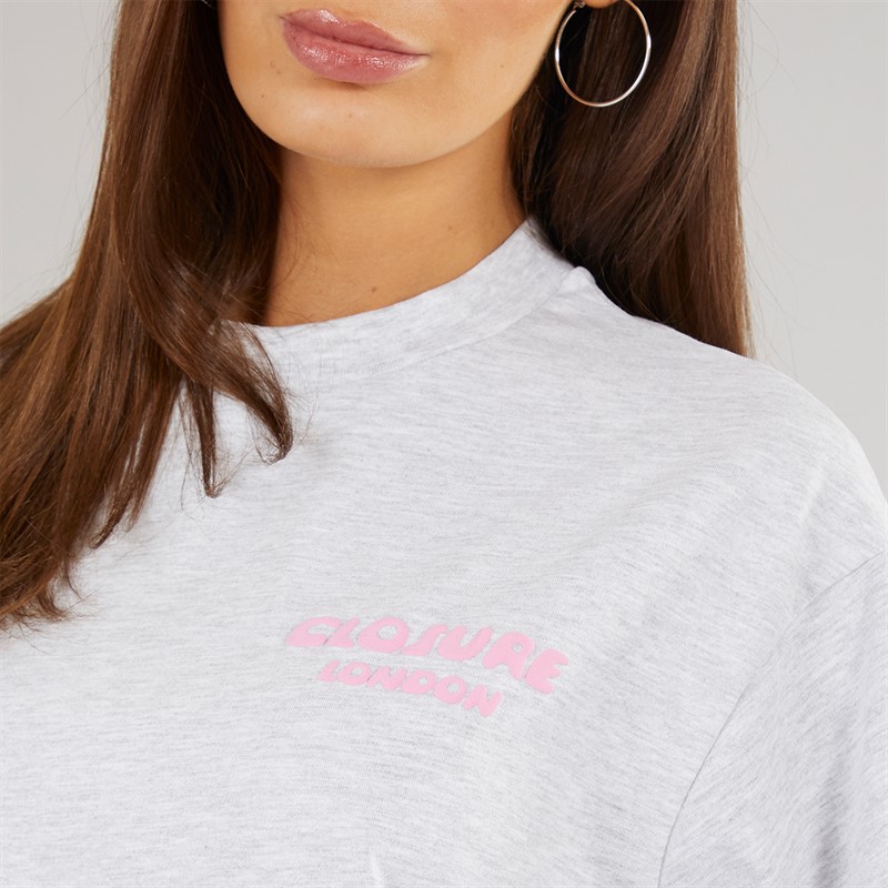 Closure London Womens Closure Bubble T-Shirt And Shorts Set Light Grey Marl/Pink