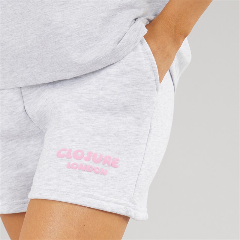 Closure London Womens Closure Bubble T-Shirt And Shorts Set Light Grey Marl/Pink