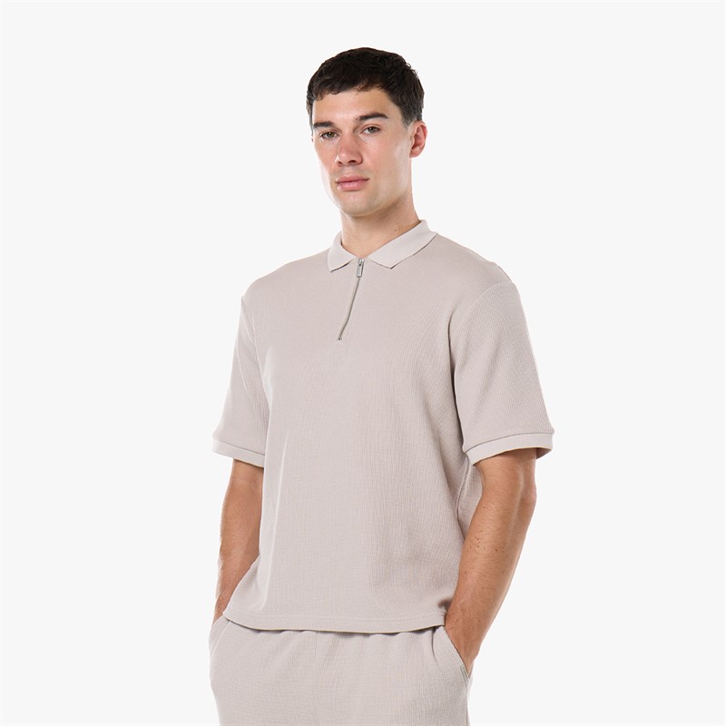 Closure London Mens Waffle Polo Shirt And Shorts Set Stone