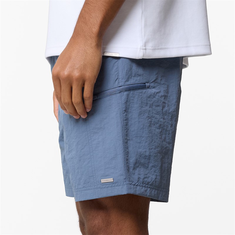 Closure London Mens Zip Tech Pocket Shorts Steel Blue