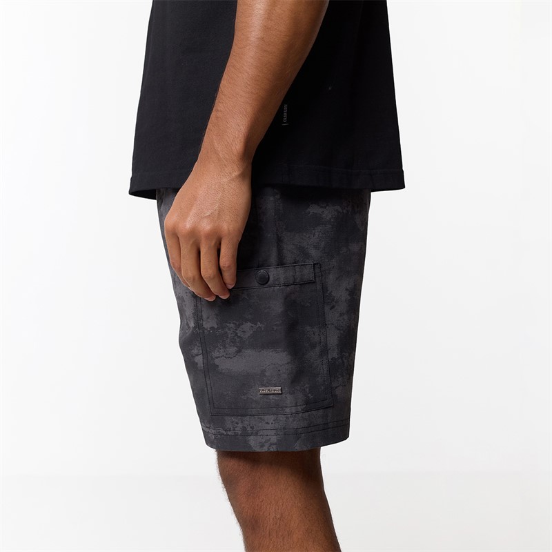 Closure London Mens Ripstop Camo Utility Cargo Shorts Black Camo