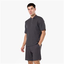 Closure London Mens Waffle Polo Shirt And Shorts Set Charcoal