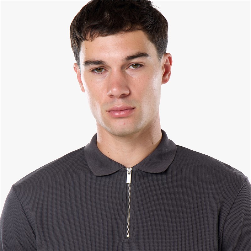 Closure London Mens Waffle Polo Shirt And Shorts Set Charcoal
