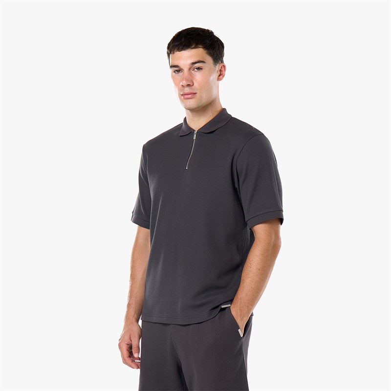 Closure London Mens Waffle Polo Shirt And Shorts Set Charcoal