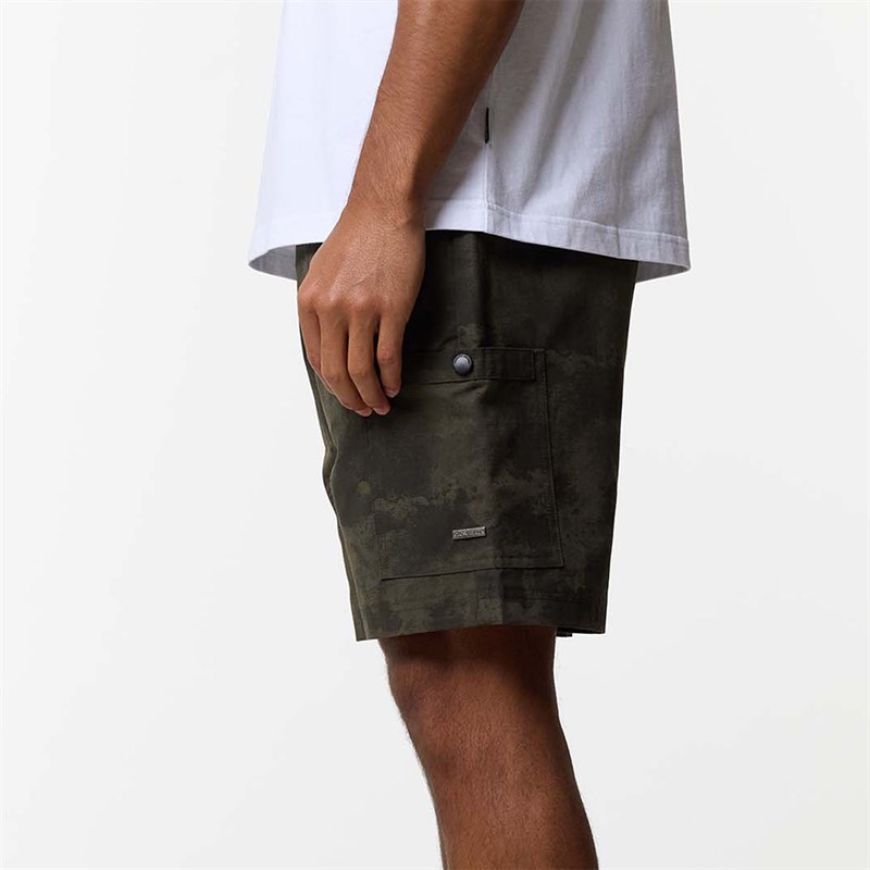 Closure London Mens Ripstop Camo Utility Cargo Shorts Khaki Camo