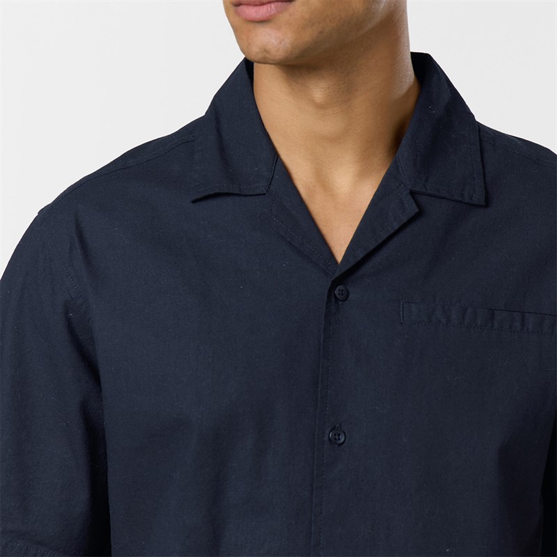 Closure London Mens Linen Shirt And Shorts Set Navy