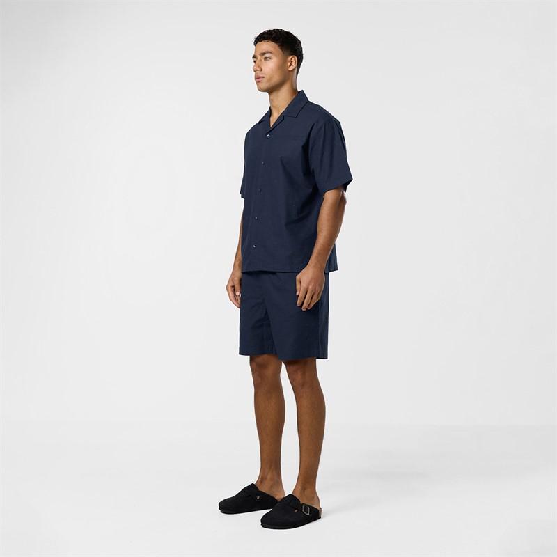 Closure London Mens Linen Shirt And Shorts Set Navy