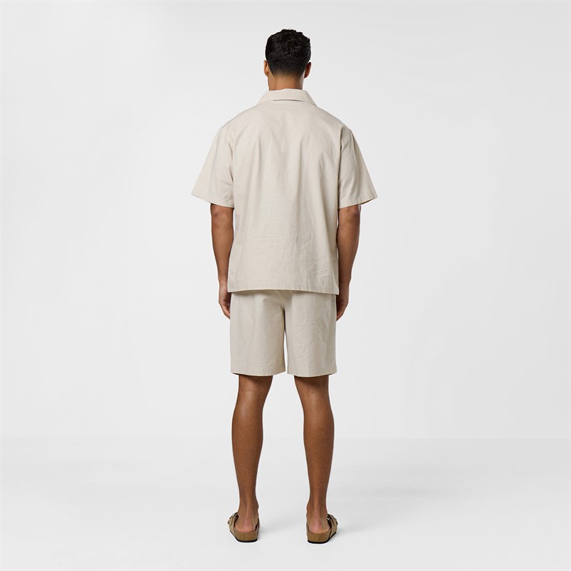 Closure London Mens Linen Shirt And Shorts Set Stone