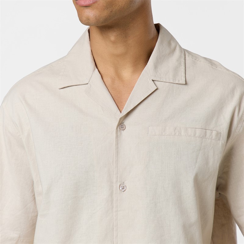 Closure London Mens Linen Shirt And Shorts Set Stone