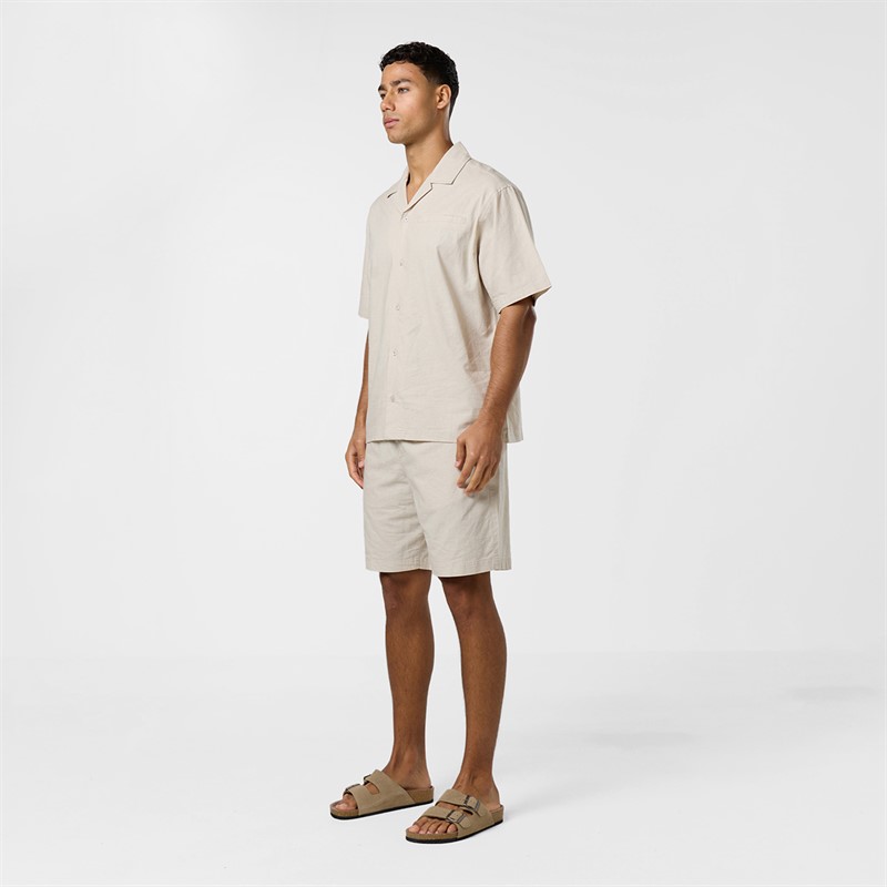 Closure London Mens Linen Shirt And Shorts Set Stone
