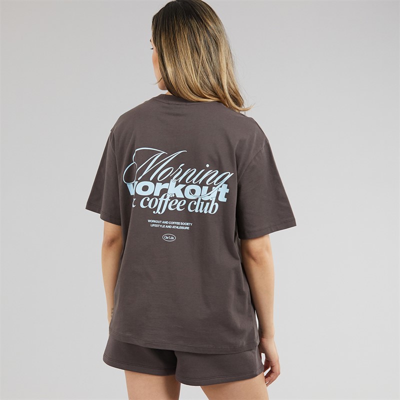 Closure London Womens Workout And Coffee Club T-Shirt And Shorts Co-Ord Set Espresso
