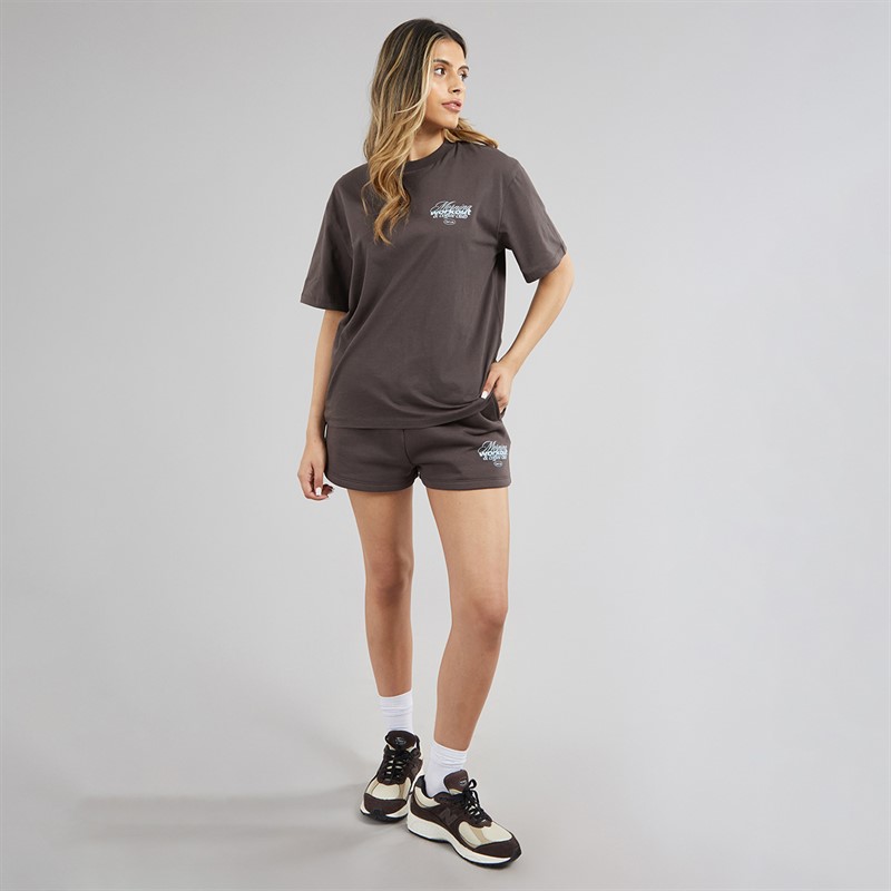 Closure London Womens Workout And Coffee Club T-Shirt And Shorts Co-Ord Set Espresso