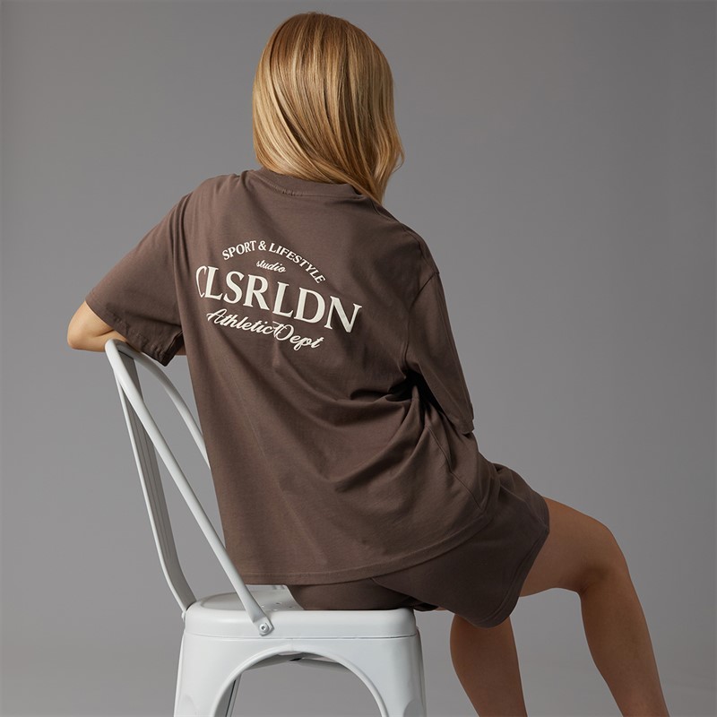 Closure London Womens Athletic Dept T-Shirt And Shorts Co-Ord Set Mocha