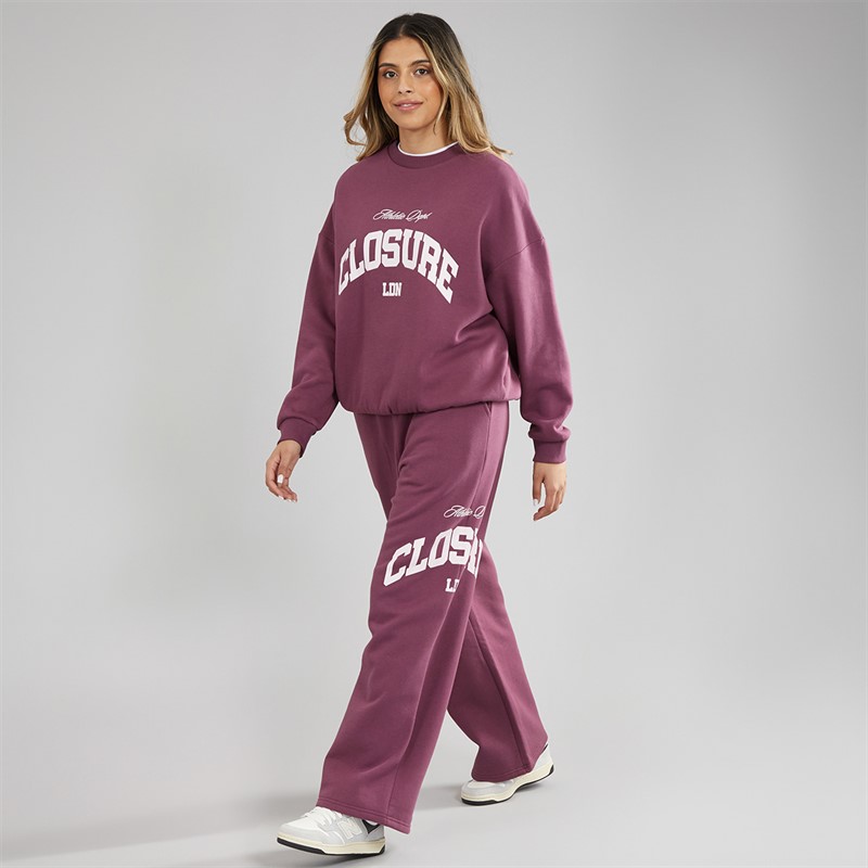Closure London Womens Varsity Open Hem Tracksuit Raspberry