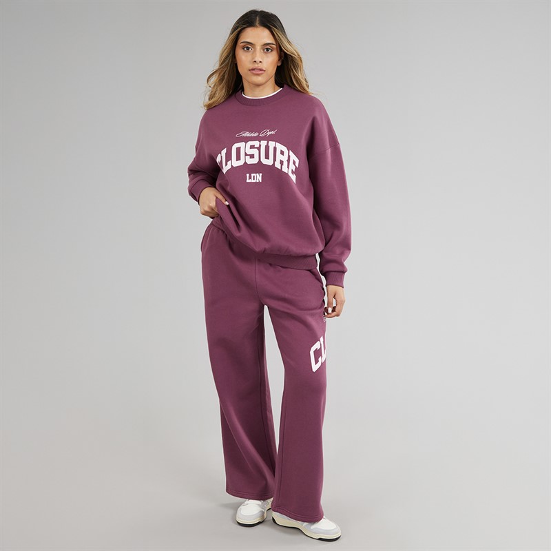 Closure London Womens Varsity Open Hem Tracksuit Raspberry