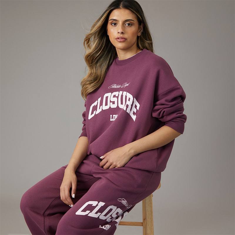 Closure London Womens Varsity Open Hem Tracksuit Raspberry