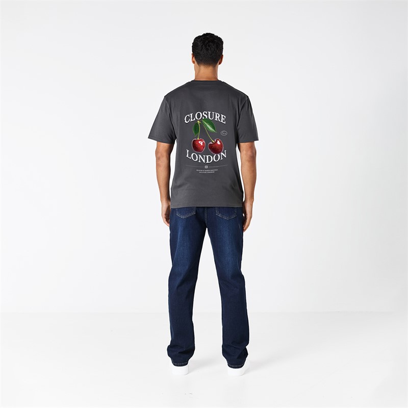 Closure London Mens Closure Relaxed Vintage Cherry T-Shirt Charcoal