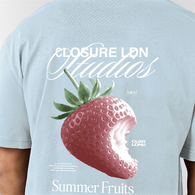 Closure London Mens Relaxed Strawberry T-Shirt Sky Blue