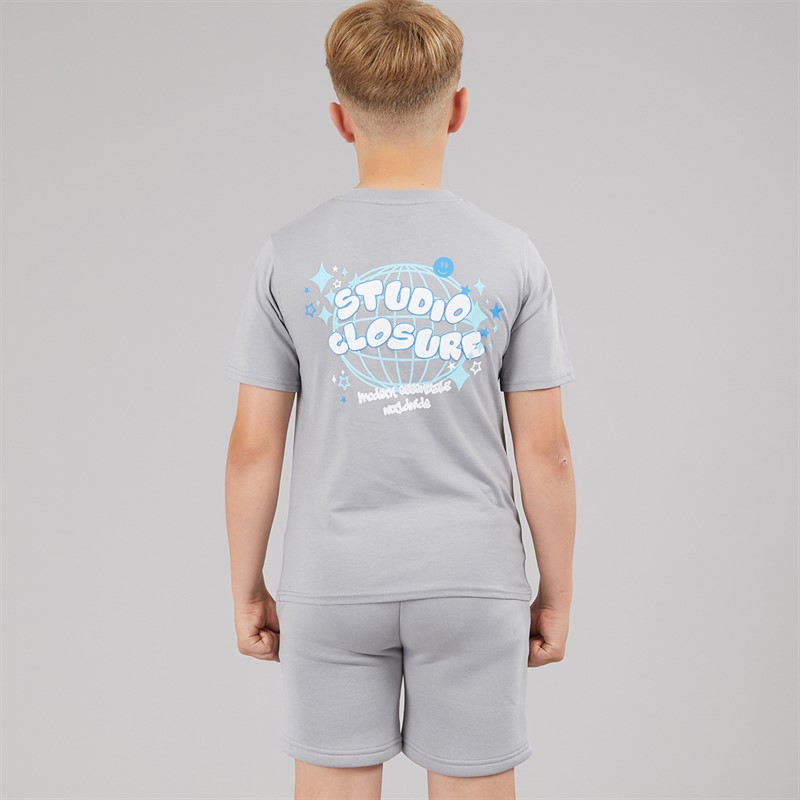 Closure London Boys Scribble Worldwide T-Shirt And Shorts Set Frosy Grey