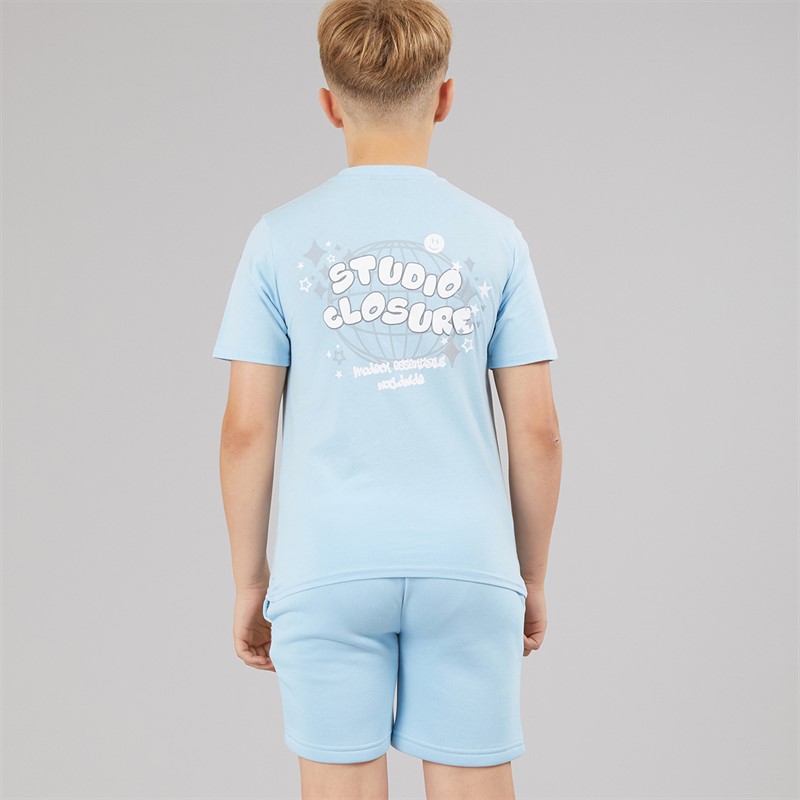 Closure London Boys Scribble Worldwide T-Shirt And Shorts Set Sky Blue