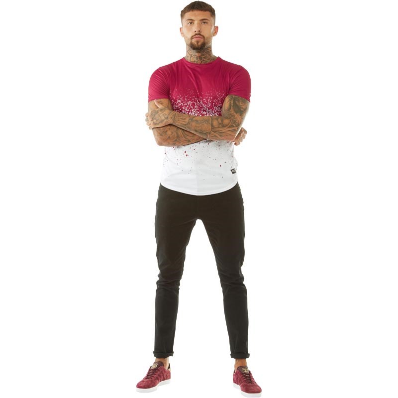 Closure London Mens Splatter Fade T-Shirt Burgundy