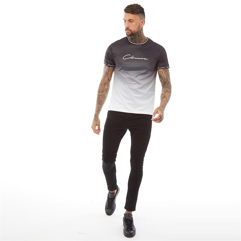 Closure London Mens Script Fade Hidden Band T-Shirt Black