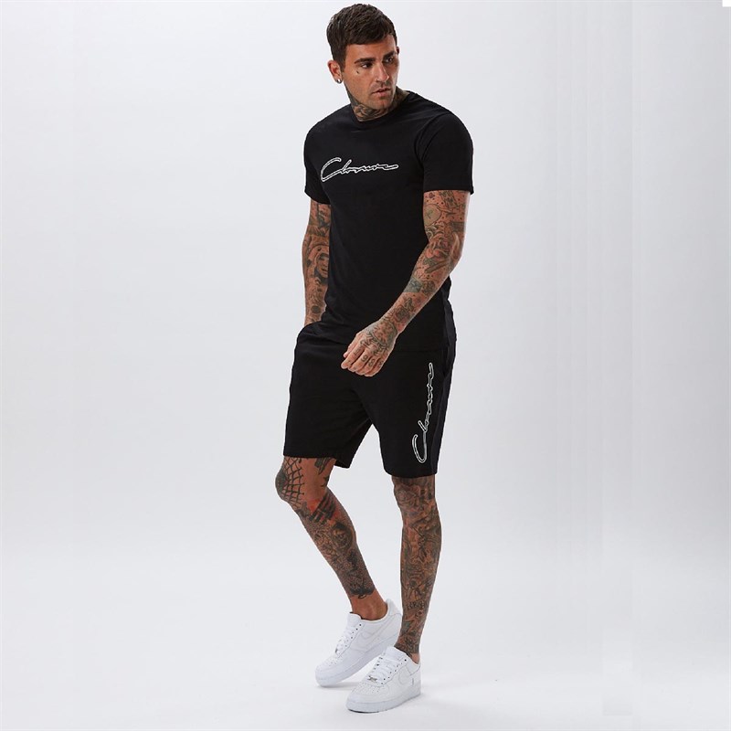 Closure London Mens Double Script T-Shirt And Shorts Twinset Black