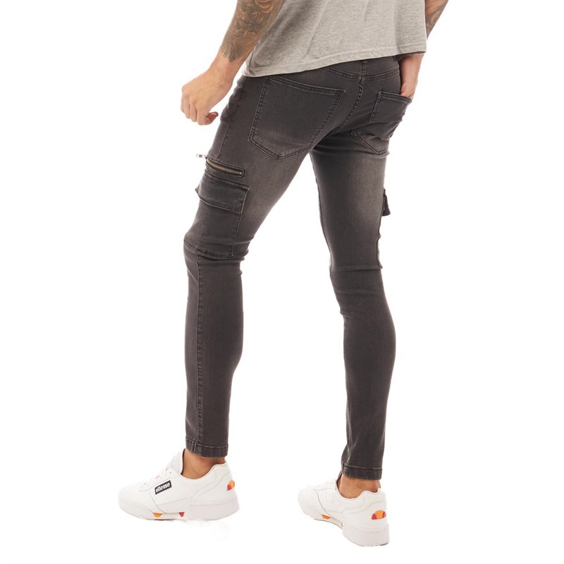 Closure London Męskie Cargo Jeansy Skinny Łupek Szary