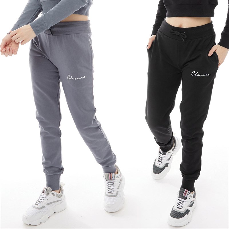 Closure London Girls GirLong Sleeve Two Pack Joggers Black/Grisaille Grey