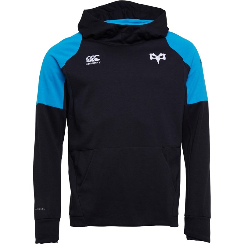 Buy Canterbury Mens Ospreys Rugby VapoSheild Hybrid Hoodie Black/Blue