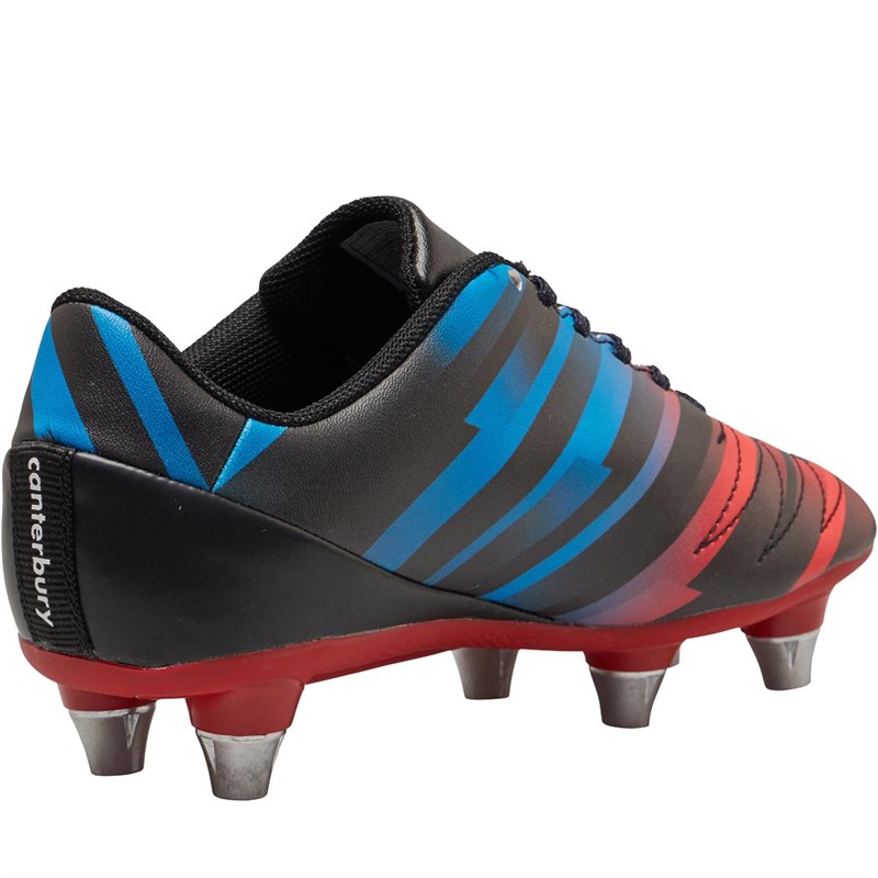 Buy Canterbury Junior Boys Stampede 2.0 SG Soft Ground Rugby Boots Black/Red/Blue Star