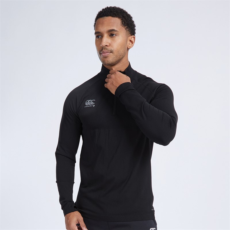 Canterbury Mens Vapodri Seamless Half Zip Top Black/Grey