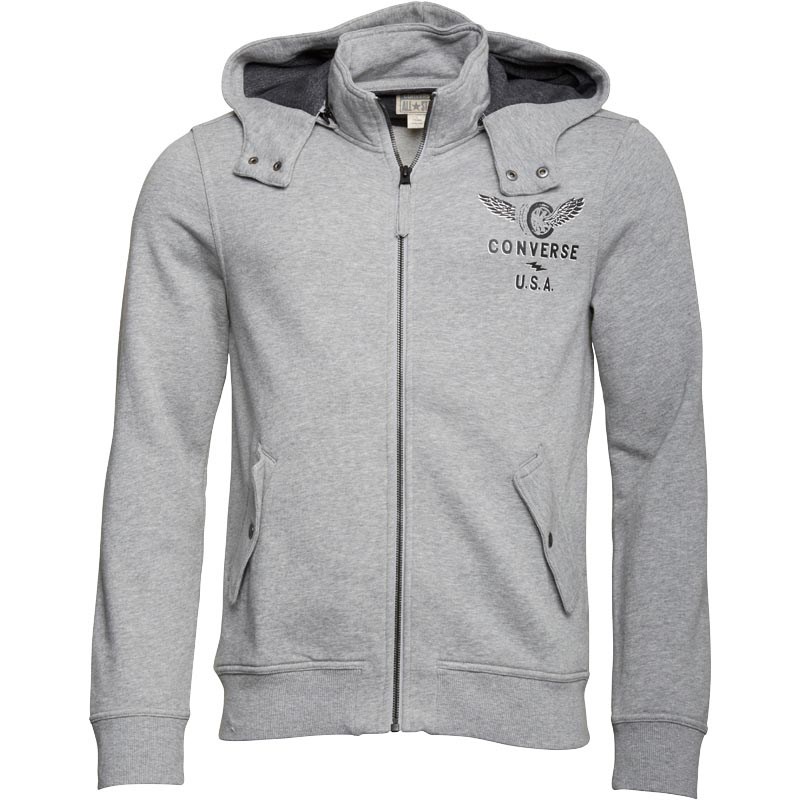 Buy Converse Mens Core Removable Hood Full Zip Hoody Vintage Grey Heather