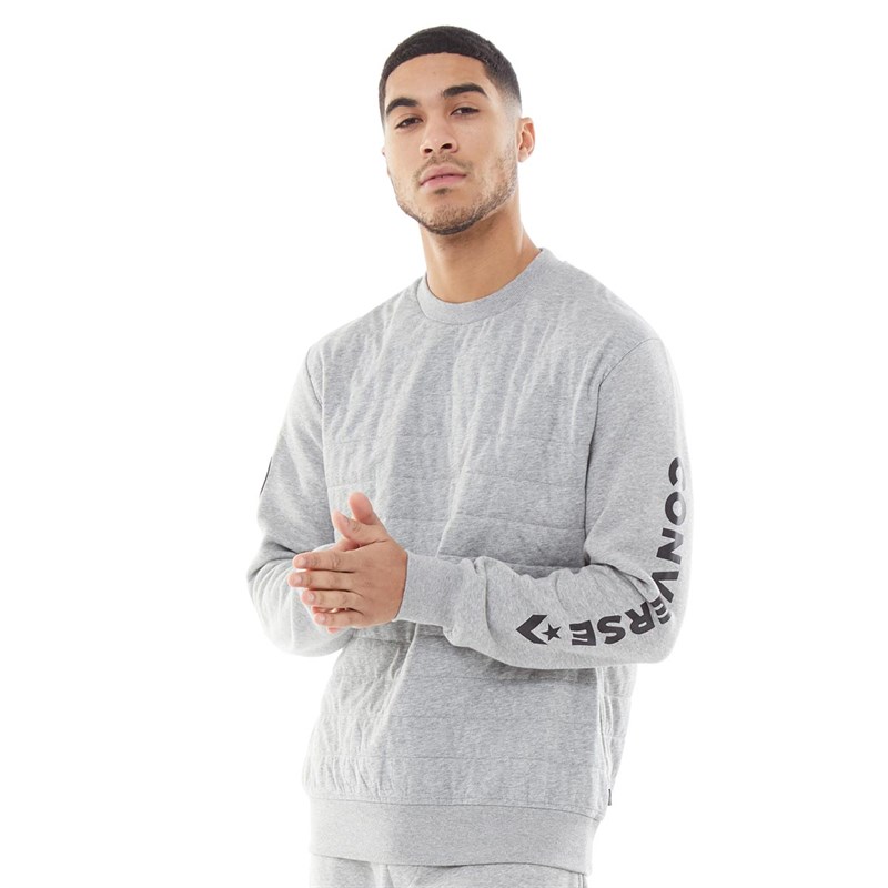 Buy Converse Mens Star Chevron Quilted Slim Crew Sweat Grey Heather