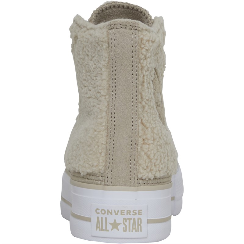 Converse Womens Chuck Taylor All Star Lift Platform Sherpa Hi-Top Trainers Beach Stone/Beach Stone/White