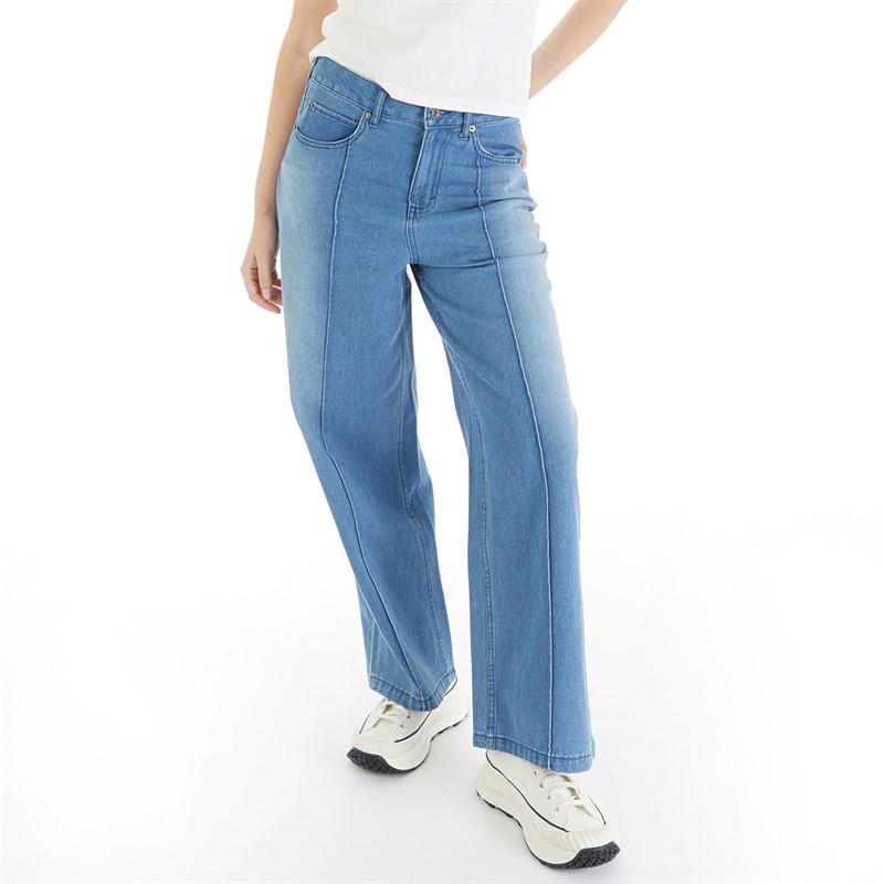 Converse Womens Denim Wide Leg Pants Med Light Indigo