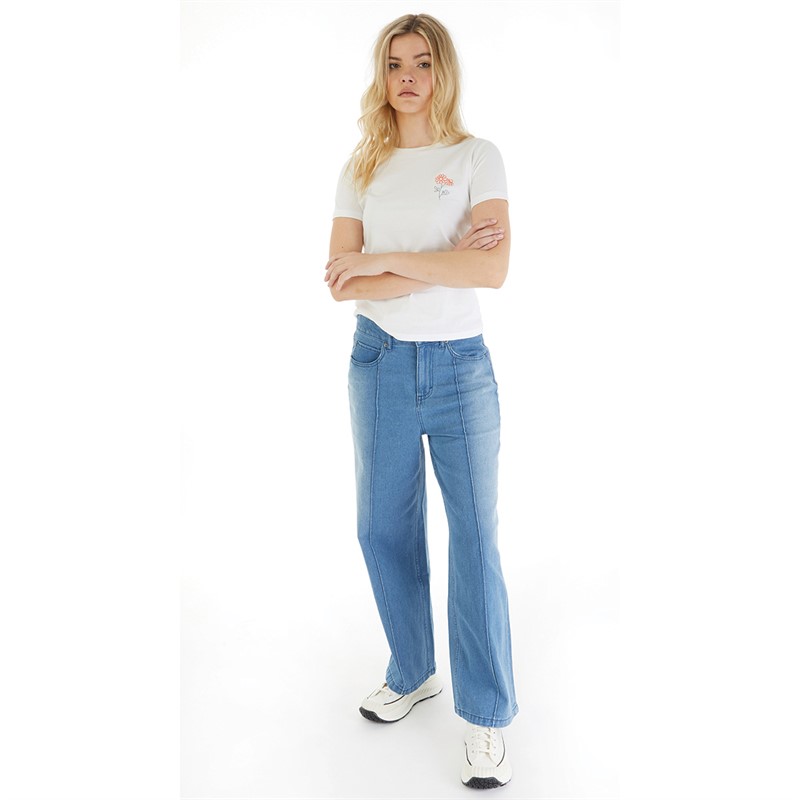 Converse Womens Denim Wide Leg Pants Med Light Indigo