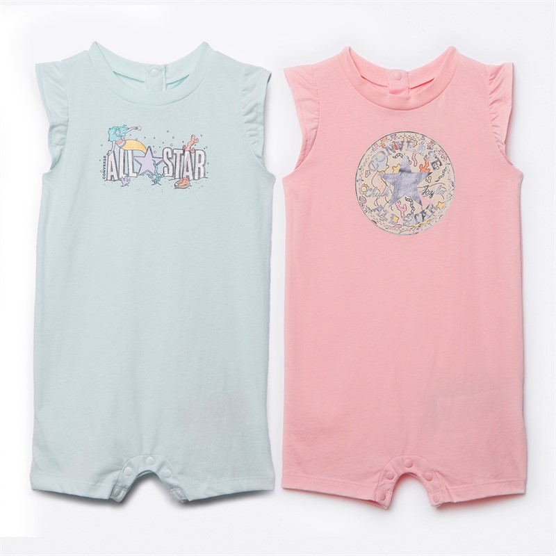 Converse Baby Girls Graphic Two Pack Rompers Aqua Mist