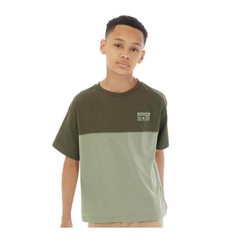 Converse Junior Boys Relaxed Colourblock T-Shirt Light Field Surplus