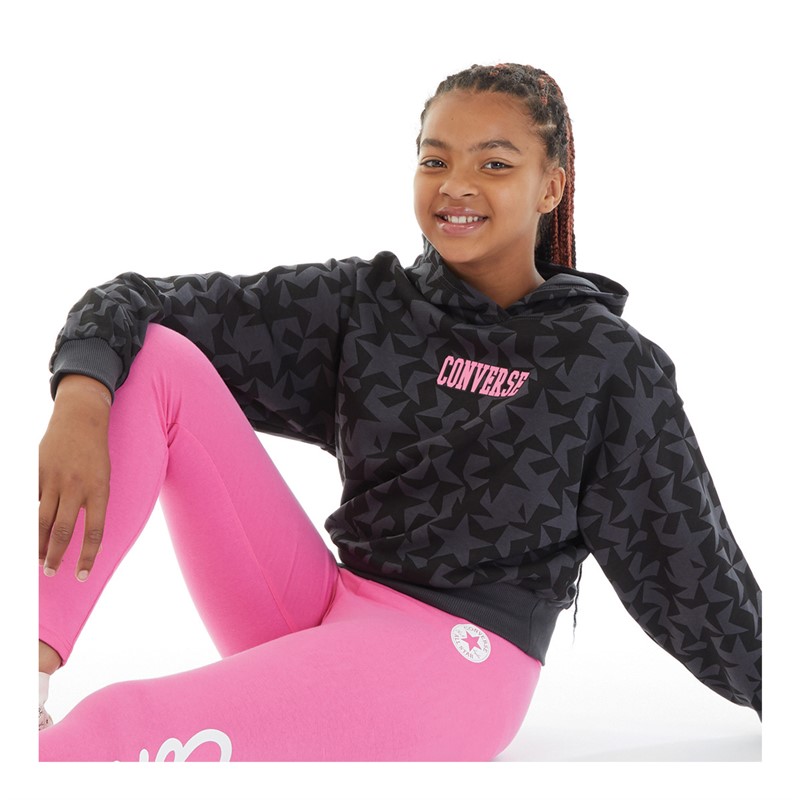 Converse Junior Girls Printed Hoodie Black