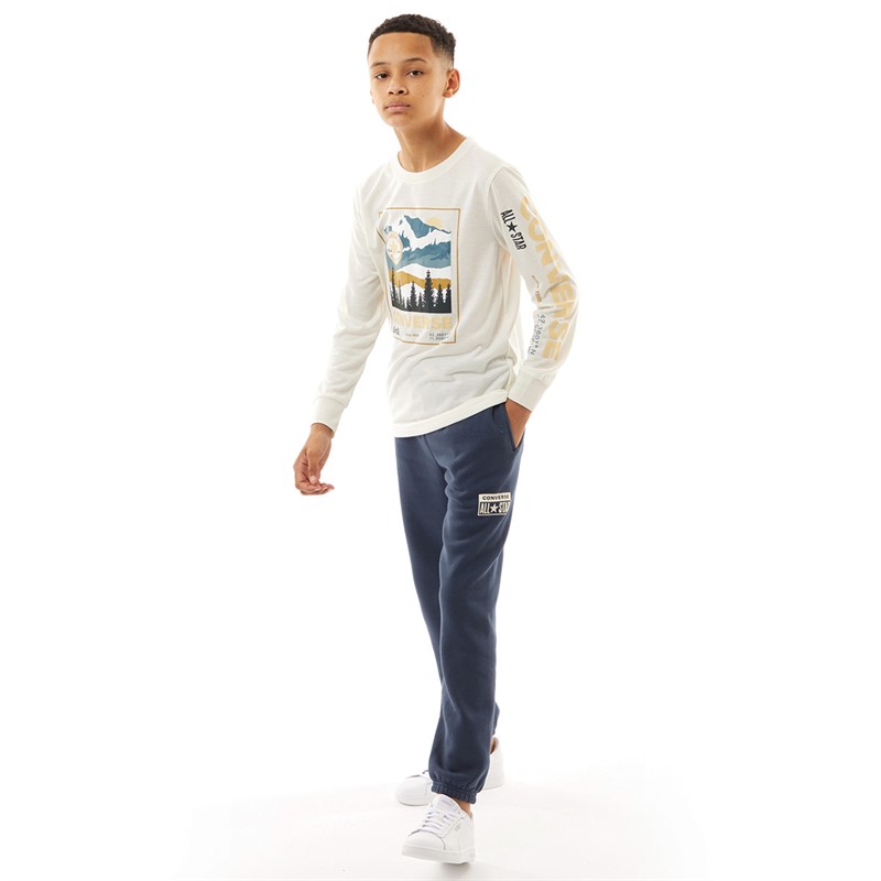 Converse Junior Boys Mountain Box Logo Long Sleeve Top Egret