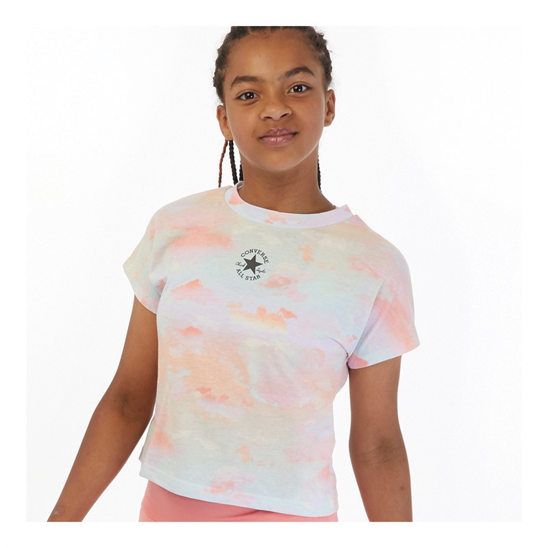 Converse Junior Girls Camo Boxy T-Shirt Aqua Mist