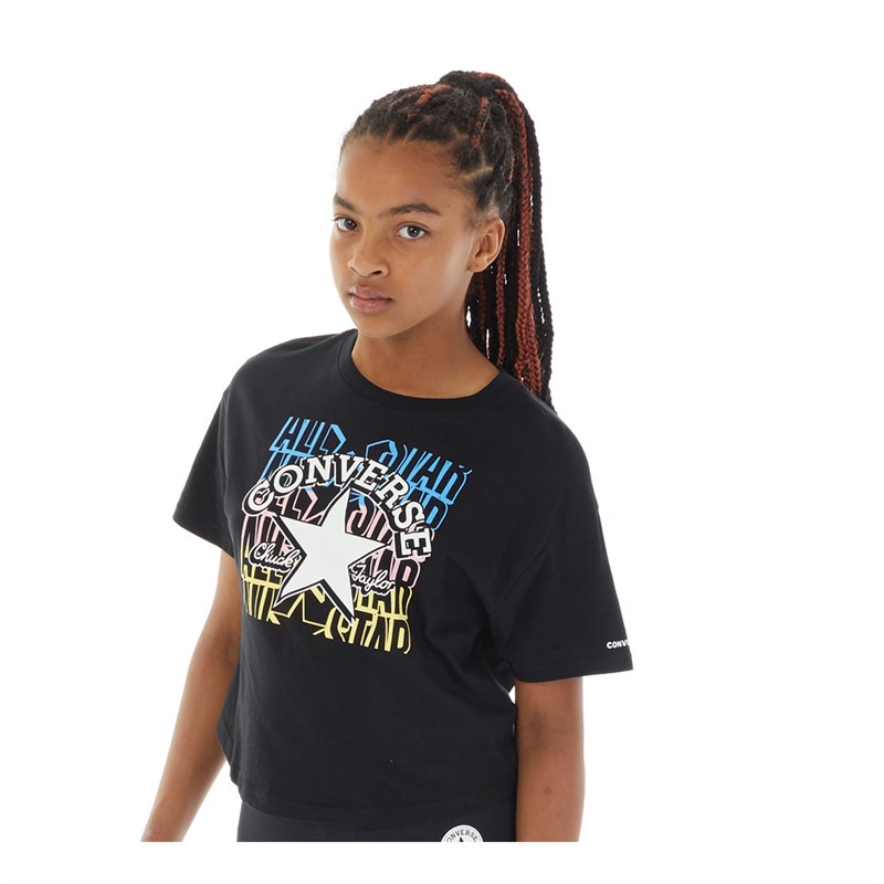 Converse Junior Girls Graphic Boyfriend T-Shirt Black