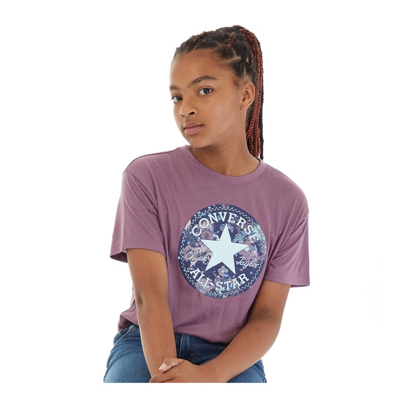 Converse Junior Girls Graphic Tie Front Boxy T-Shirt Dreamy Dahlia